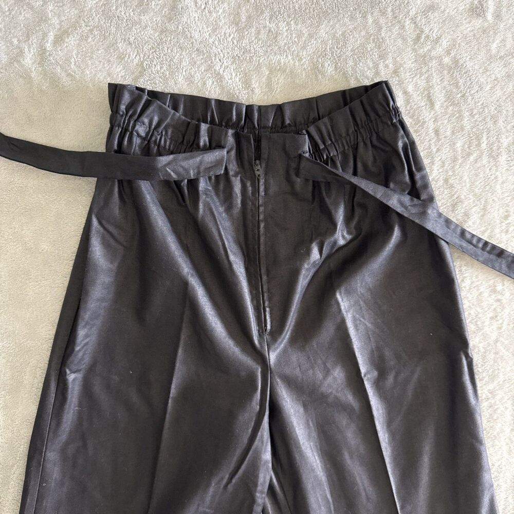 Vintage Women’s Black Formal Pants Wide-Leg Solid Tie Elastic Waist Preppy - Picture 8 of 16